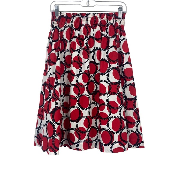 Kate Spade Women's Red White Black Circle Print A Line Midi Skirt Sz 2